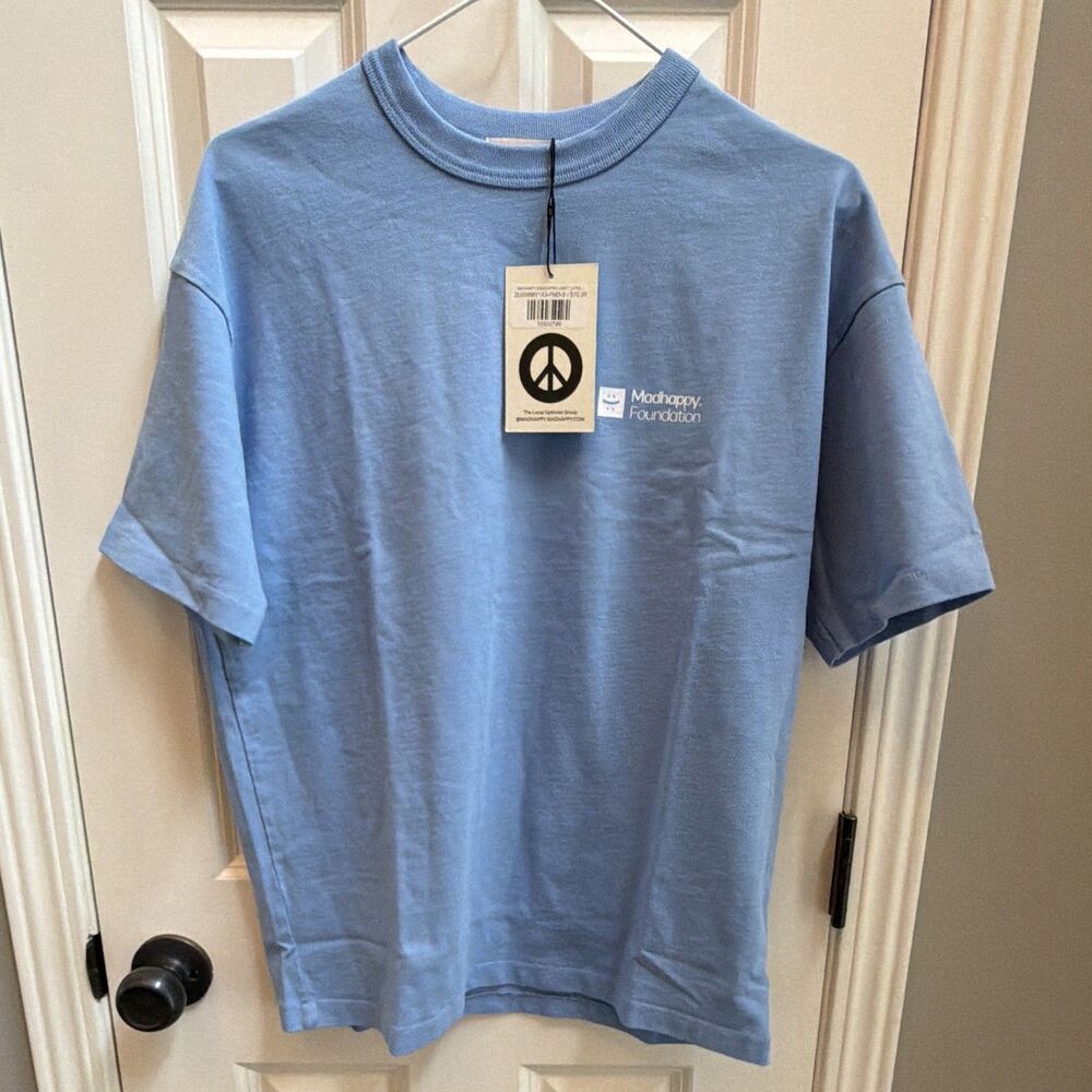 MADHAPPY Foundation Heavy Jersey T-Shirt Sky Blue Chest Logo Tee UNISEX Small
